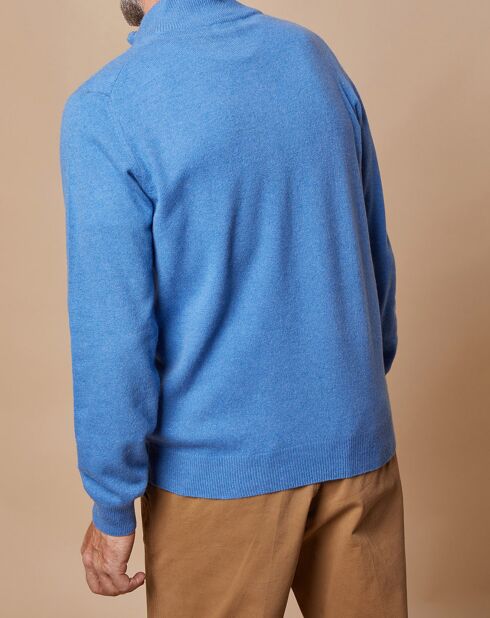 Pull 100% Cachemire 4 fils John col camionneur bleu vif/gris