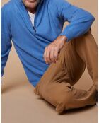 Pull 100% Cachemire 4 fils John col camionneur bleu vif/gris