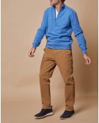 Pull 100% Cachemire 4 fils John col camionneur bleu vif/gris