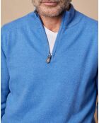 Pull 100% Cachemire 4 fils John col camionneur bleu vif/gris