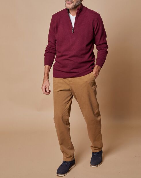 Pull 100% Cachemire 4 fils John col camionneur bordeaux/gris