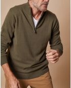 Pull 100% Cachemire 4 fils John col camionneur kaki/orange