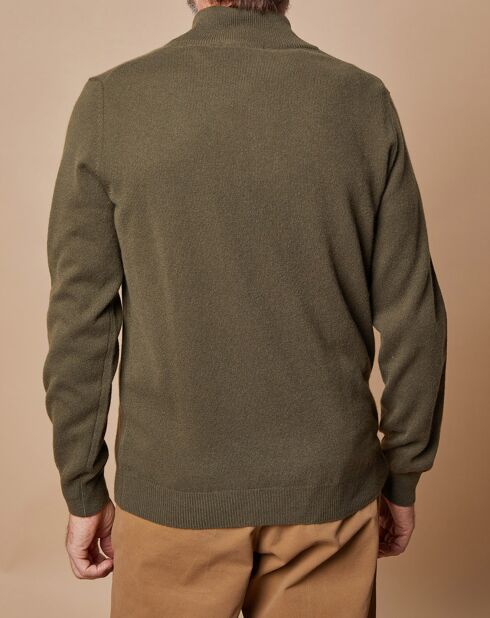 Pull 100% Cachemire 4 fils John col camionneur kaki/orange