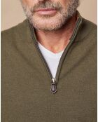 Pull 100% Cachemire 4 fils John col camionneur kaki/orange