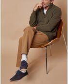 Pull 100% Cachemire 4 fils John col camionneur kaki/orange