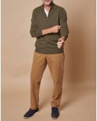 Pull 100% Cachemire 4 fils John col camionneur kaki/orange