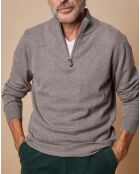 Pull 100% Cachemire 4 fils John col camionneur taupe foncé/bleu