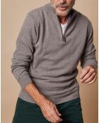 Pull 100% Cachemire 4 fils John col camionneur taupe foncé/bleu