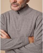 Pull 100% Cachemire 4 fils John col camionneur taupe foncé/bleu