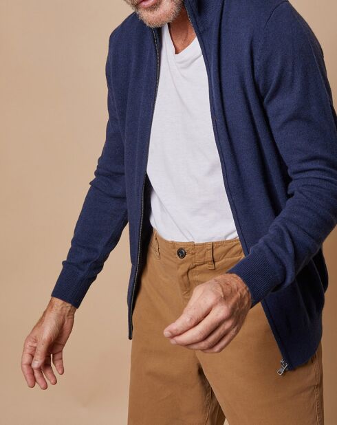 Gilet zippé 100% Cachemire John bleu marine