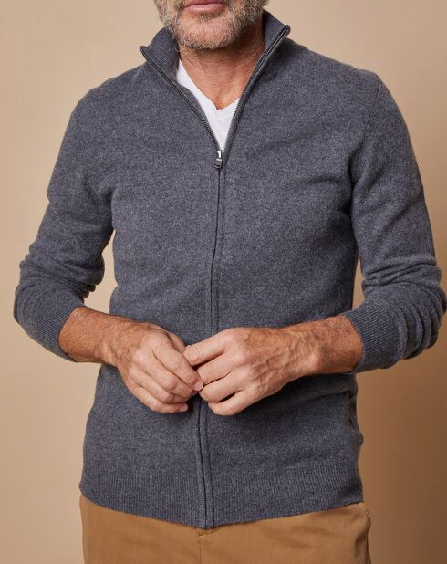 Gilet zippé 100% Cachemire John gris foncé