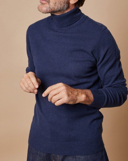 Pull 100% Cachemire Jim col roulé bleu marine