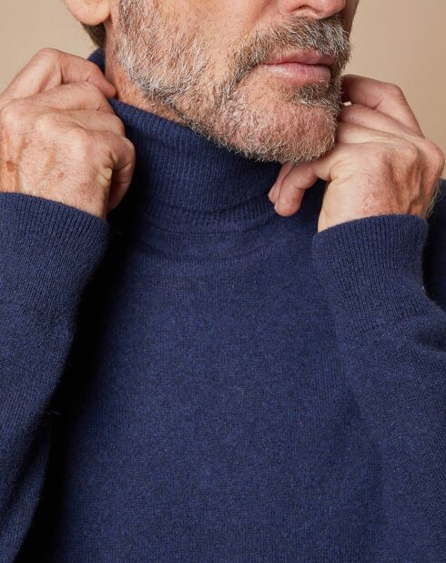 Pull 100% Cachemire Jim col roulé bleu marine