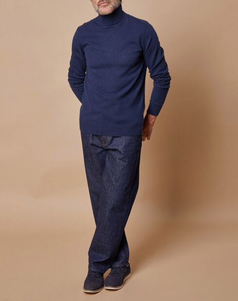 Pull 100% Cachemire Jim col roulé bleu marine