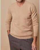 Pull 100% Cachemire Lucien col V beige