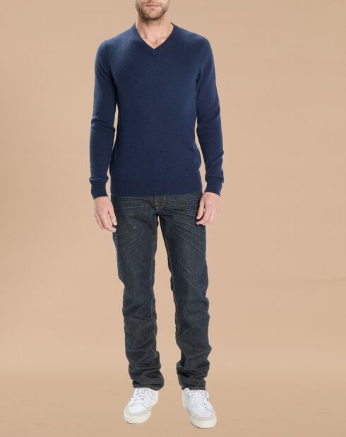 Pull 100% Cachemire Lucien col V bleu marine