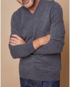 Pull 100% Cachemire Lucien col V gris foncé