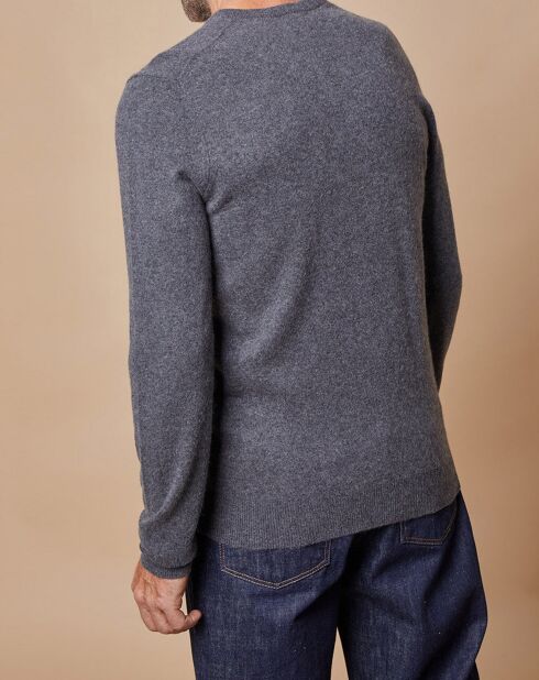 Pull 100% Cachemire Lucien col V gris foncé