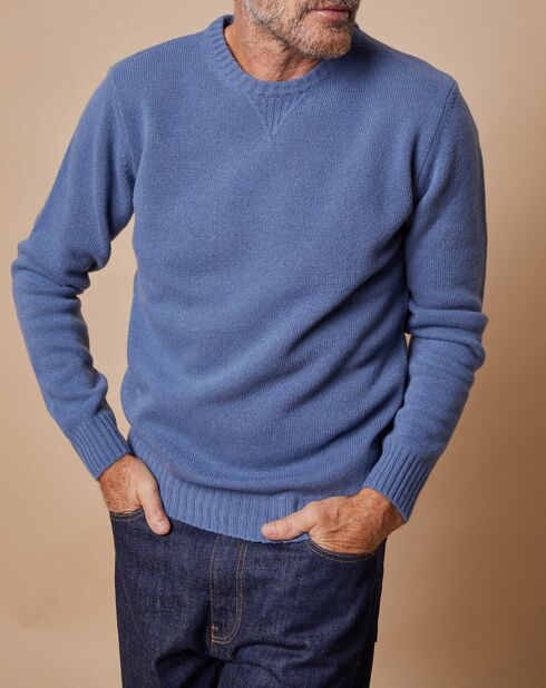 Pull en Laine & Cachemire Georges col rond bleu denim