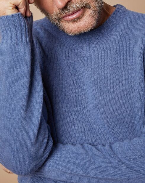 Pull en Laine & Cachemire Georges col rond bleu denim