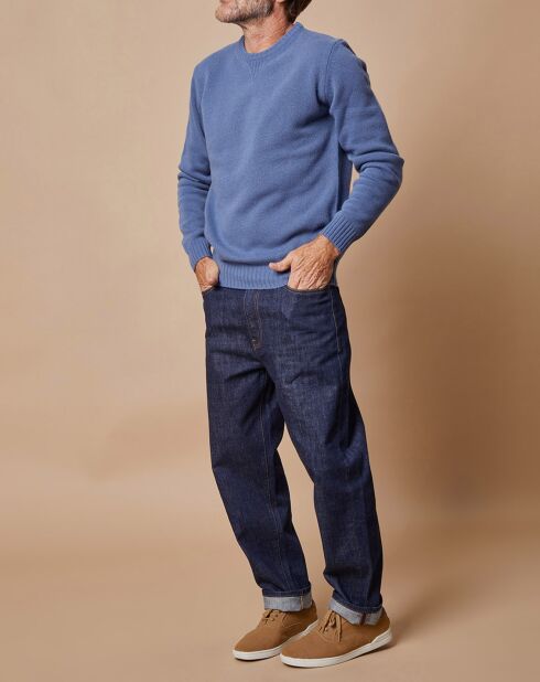 Pull en Laine & Cachemire Georges col rond bleu denim