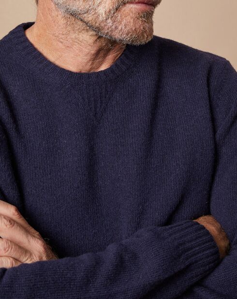 Pull en Laine & Cachemire Georges col rond bleu marine