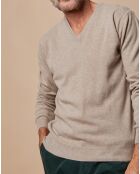 Pull 100% Cachemire 4 fils  Antoine col V beige