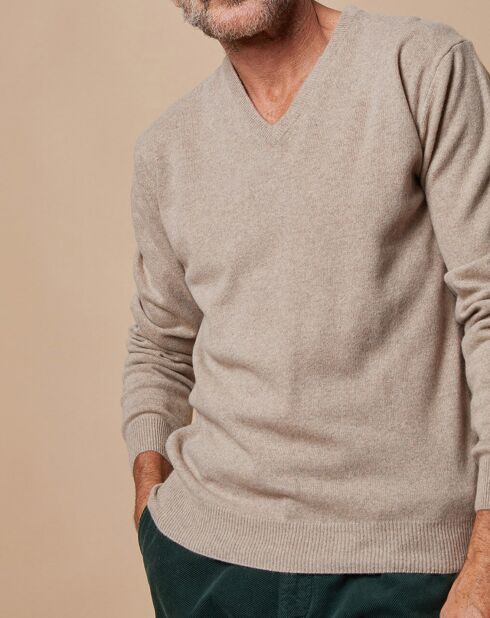 Pull 100% Cachemire 4 fils  Antoine col V beige