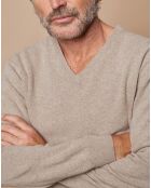 Pull 100% Cachemire 4 fils  Antoine col V beige