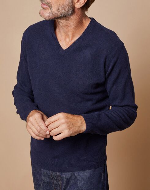 Pull 100% Cachemire 4 fils Antoine col V bleu marine
