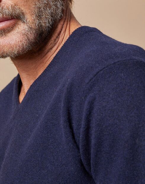 Pull 100% Cachemire 4 fils Antoine col V bleu marine