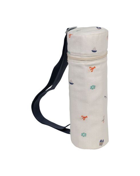 Beige/blauwe geïsoleerde flessentas - D.10x31 cm