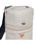 Beige/blauwe geïsoleerde flessentas - D.10x31 cm