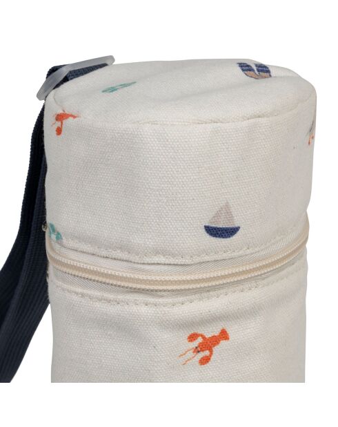 Beige/blauwe geïsoleerde flessentas - D.10x31 cm