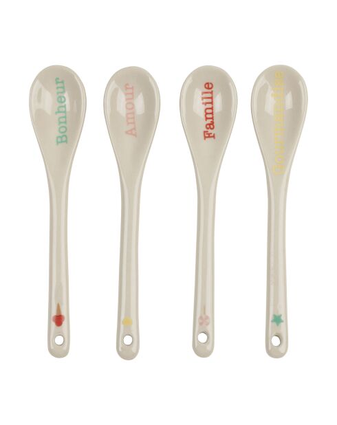 4 Cuilleres beiges  - 13 cm