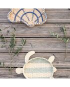 Blauw/naturel schildpad dienblad - 30x26x5,5 cm