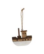 Deco Suspendue Bateau naturel/blanc  - 7.5x6.5 cm