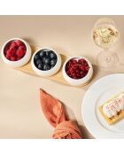 3 weiße keramische Vorspeisenbecher mit Bambusschale