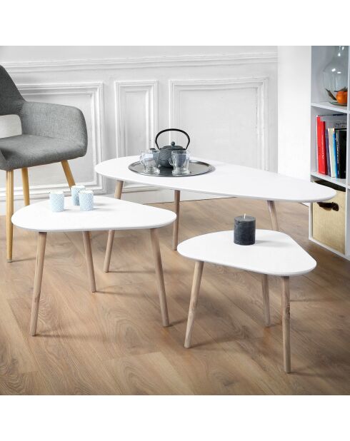 Set de 3 tables gigognes blanc et bois