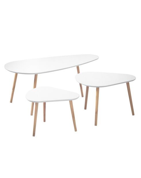 Set de 3 tables gigognes blanc et bois