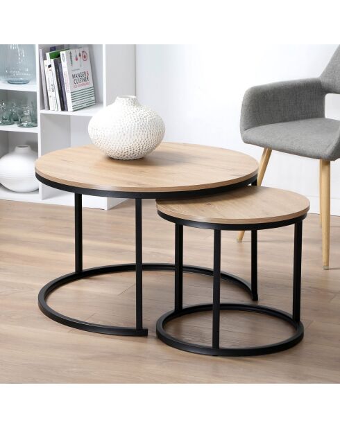 Lot de 2 tables basses gigognes rondes l70 cm - lenny