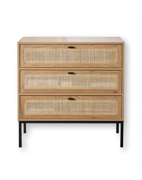 Commode 3 tiroirs façade rotin l80 x p39 cm - jaya
