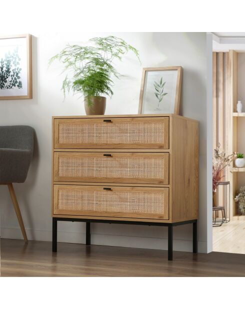 Commode 3 tiroirs façade rotin l80 x p39 cm - jaya