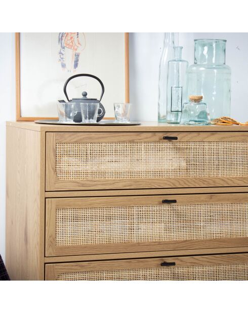 Commode 3 tiroirs façade rotin l80 x p39 cm - jaya