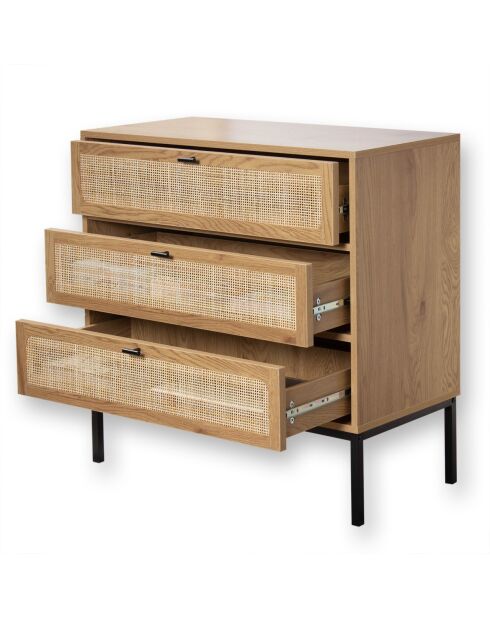Commode 3 tiroirs façade rotin l80 x p39 cm - jaya