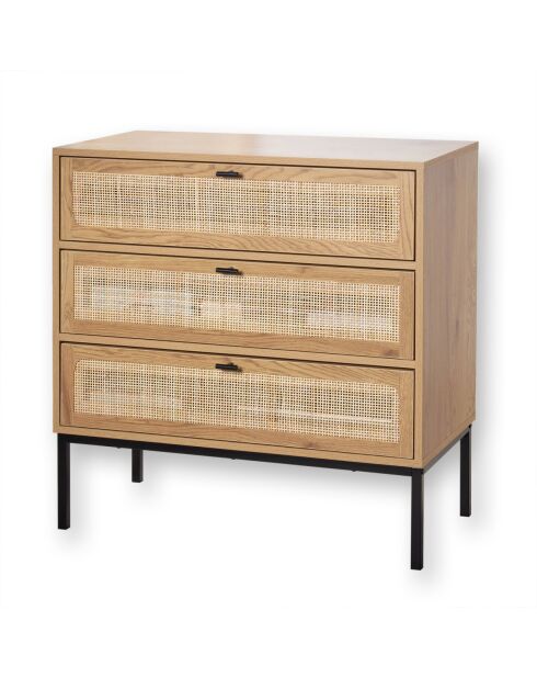 Commode 3 tiroirs façade rotin l80 x p39 cm - jaya