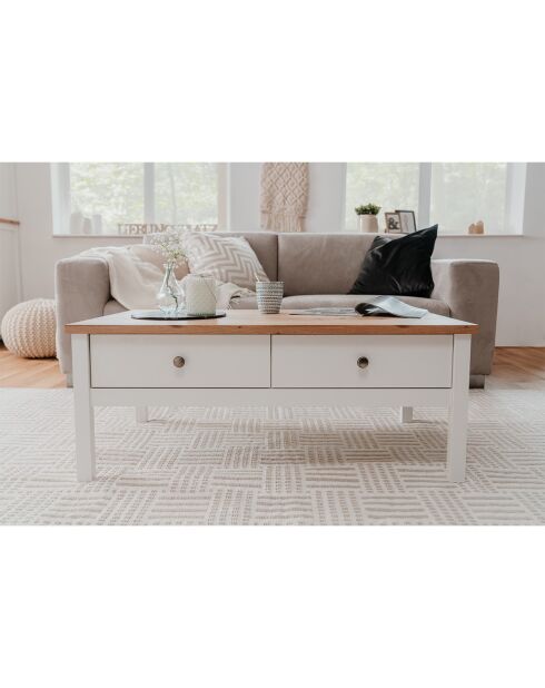 Table basse 2 tiroirs l100 cm - décor blanc - bergen