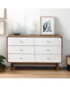 Commode 6 tiroirs décor bois et blanc - albura