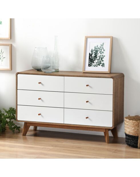 Commode 6 tiroirs décor bois et blanc - albura