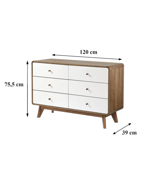 Commode 6 tiroirs décor bois et blanc - albura